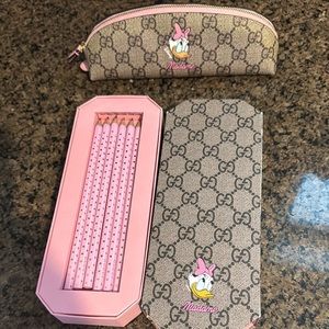 Gucci Donald Duck Pencil Case with Pink Pencils
